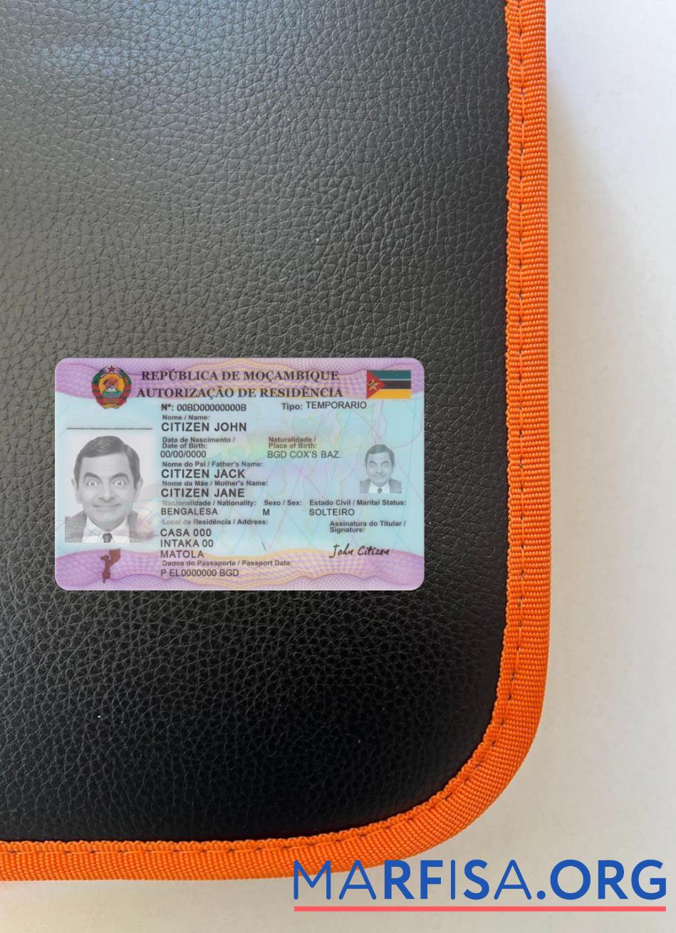 Realistic Mozambique residence card photolook front sample